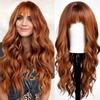 Cross-Border Water Wave Wigs European American Women's Fashionable Synthetic Hair Wig Brown Gradient Color Bangs Long Curly Hair