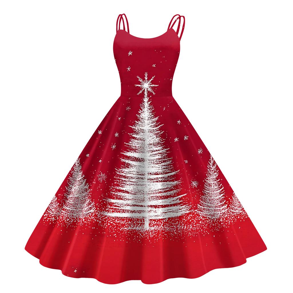Women's Fashion Casual Christmas Print Sexy Off-the-shoulder Punk Retro Dress