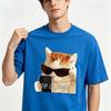 Summer Unisex Cotton Tee Funny Sunglasses Cat Graphic Round Neck Loose Harajuku Daily Casual Unisexs T Shirt