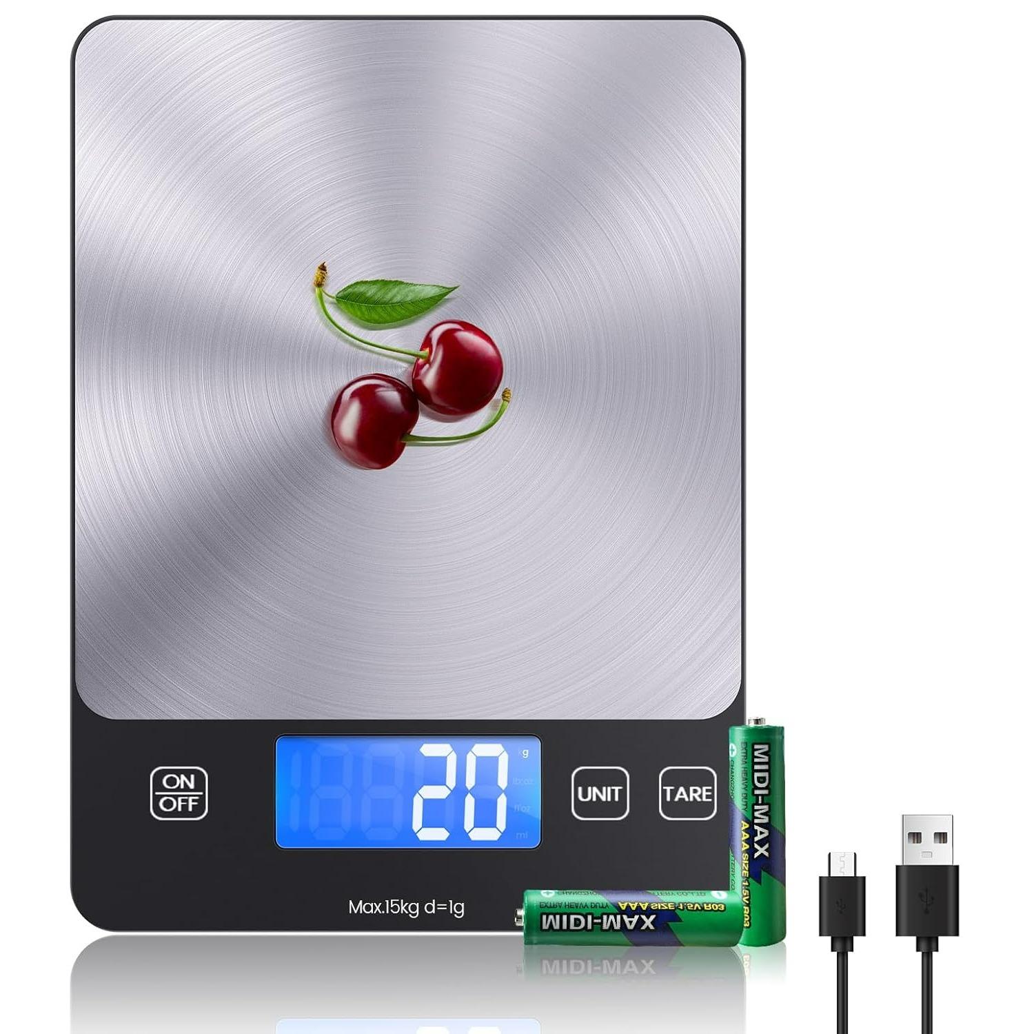 

USB C Rechargeable & 15 Kg Digital Kitchen Scale,Electronic Kitchen Scale,High Precision Food Scale,Professional with Tare Function,Batteries G