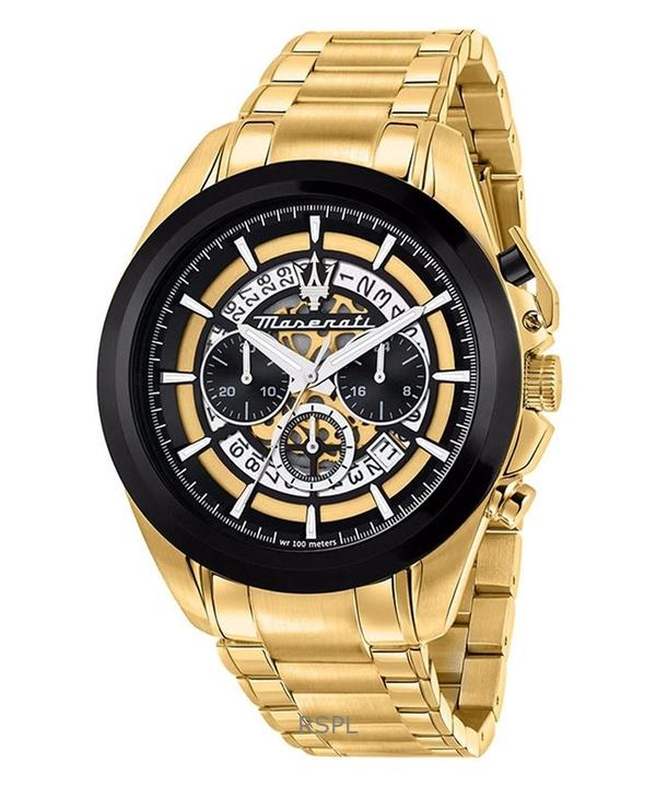 Maserati Traguardo Chronograph Gold Tone Stainless Steel Multicolor Skeleton Dial Quartz R8873612058 100M Men's Watch