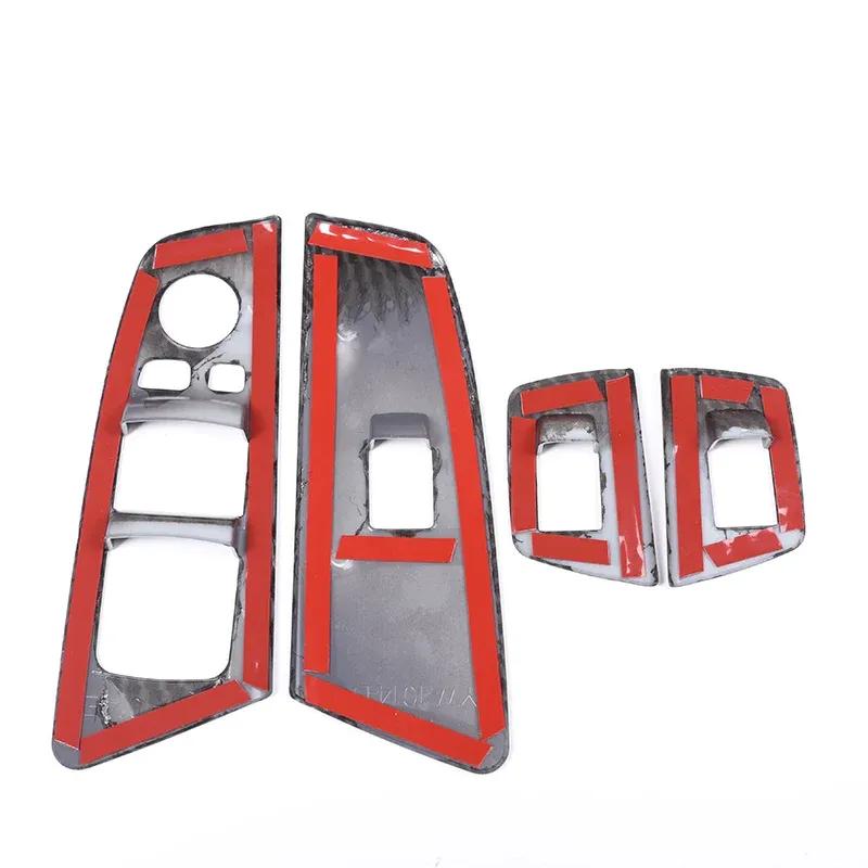 PASSEND FÜR BMW 5er G30 G38 2018-22 ABS Carbon LHD Auto-Fensterschalter Hebeknopf Rahmenabdeckung Verkleidung Chrom-Galvanisierung 4 STÜCK