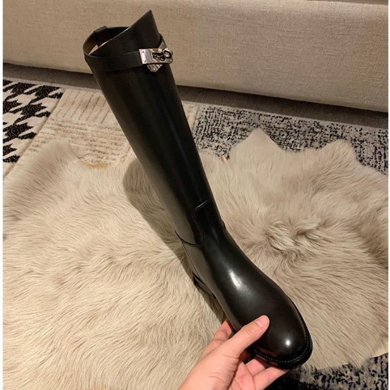 Slimming, Thick-heeled Boots, Women's Belt Buckle, Thick-soled Boots, High Boots, Long Boots, Women's Shoes