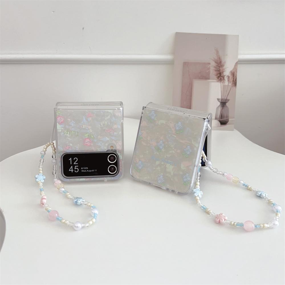 Tulip Flower Flip 6 5 Bracelet Wrist Strap Case Luxury Shell Pattern for Samsung Galaxy Z Flip 6 5 4 3 Z5 Z6 5G Cases Cover