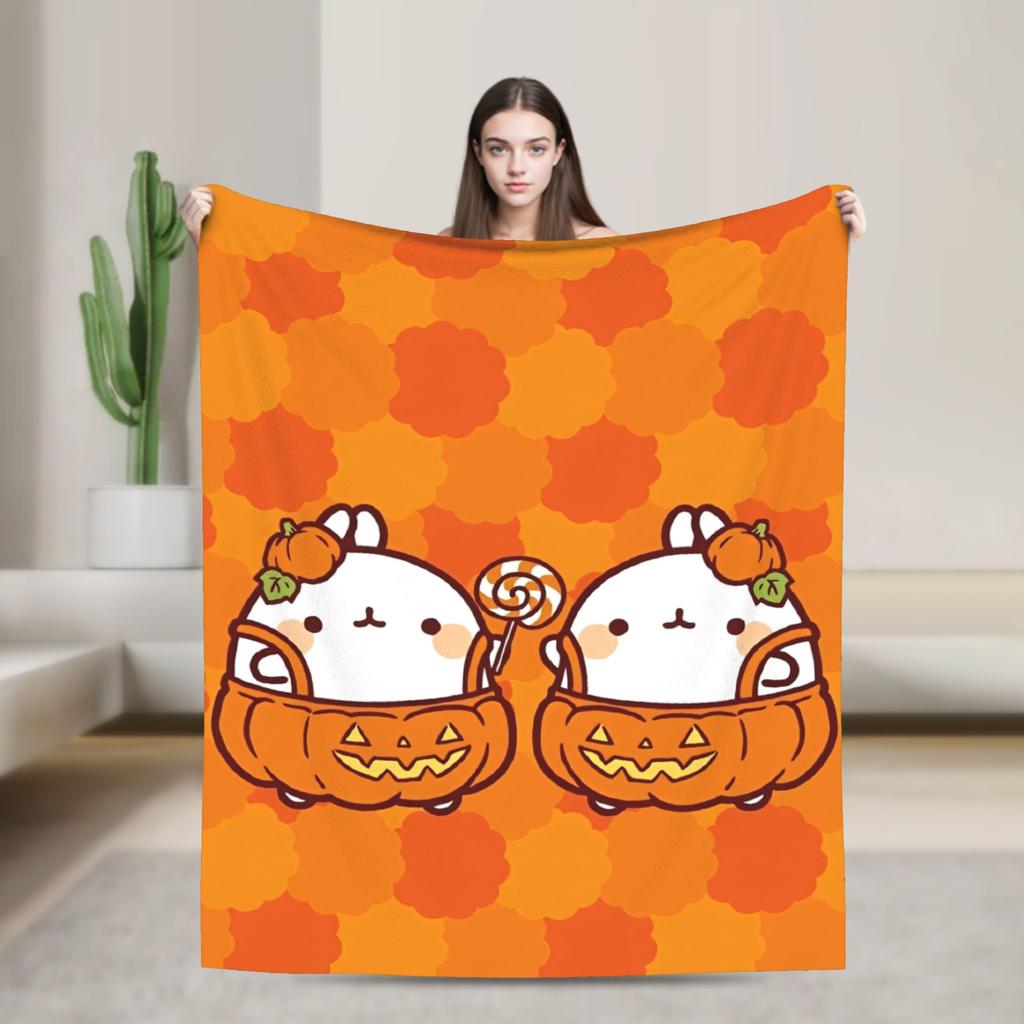 Cute Anime M-Molangs Blanket Fleece Spring Autumn Portable Ultra-Soft Throw Blankets for Home Office Bedspread