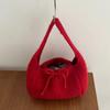 Knitted Tote Bag For Women Soft Shoulder Bag Daily Commuter Versatile All Match Handbag Double Sided Bow Underarm Purse