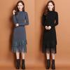 Knitted Dress for Women In Autumn and Winter Lace Long Sweater Slimming Solid Color Sweater Dress