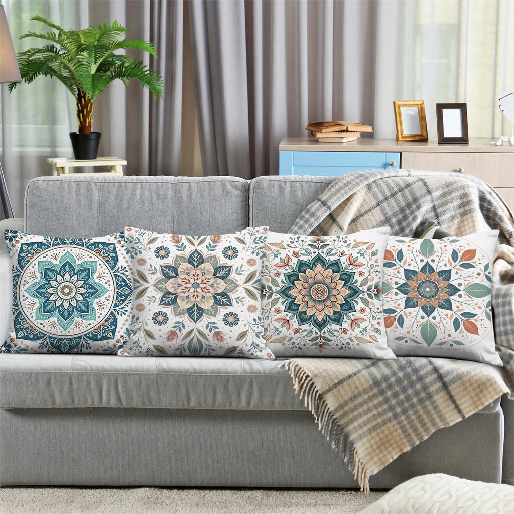 Lotus flower theme digital printing pillow cover Short plush Suitable living rooms bedrooms sofas throw cushion cover 4pcs