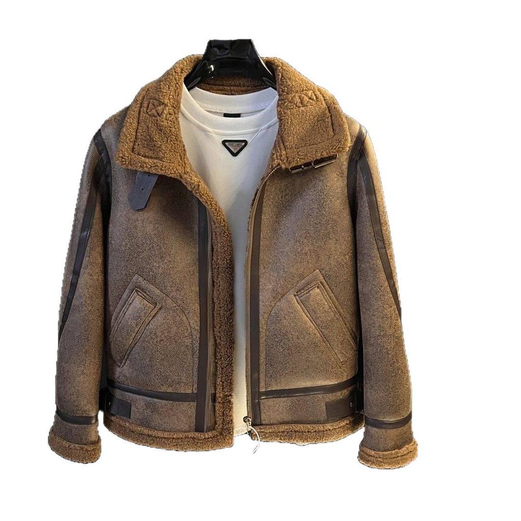 Winter 2025 Men's Fashionable Thickened Velvet Motorcycle Jacket - Long-Sleeved, Warm Lapel Design
