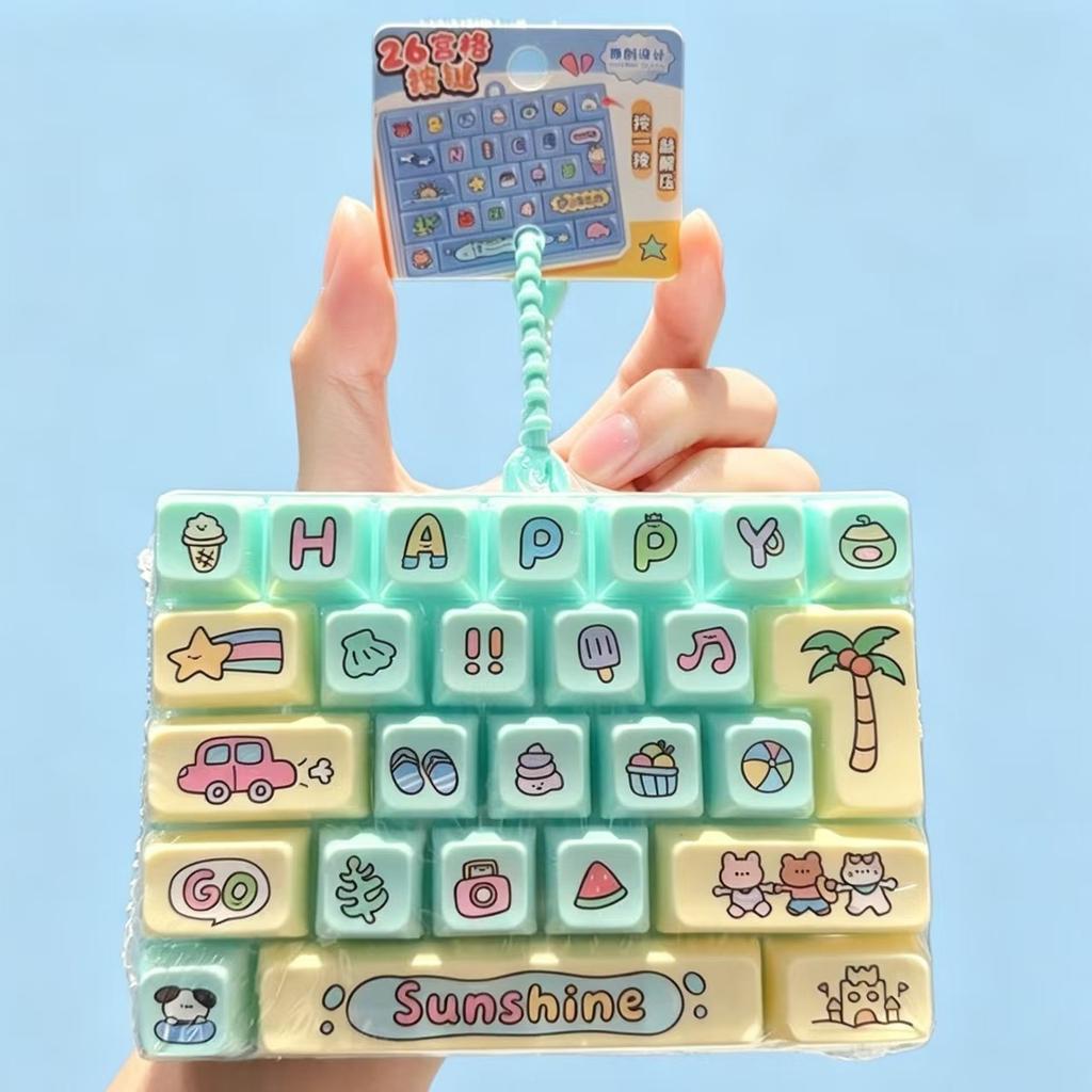 Funny 26 Grid Keyboard Keycap Clicker Keychain Fidget Push Squeeze Stress Anxiety Relief Decompression Sensory Bag Charm Gift