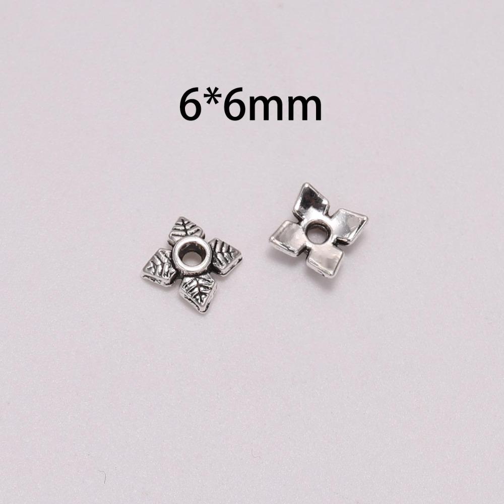 50pcs/Lot 6mm 4 Petals Leaves Antique Flower Loose Sparer Apart End Bead Caps For DIY Jewelry Making Findings Earrings