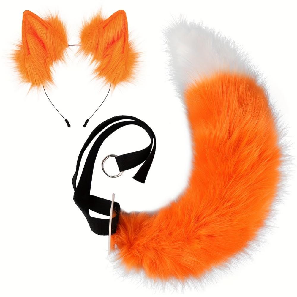 2 Piece Fox Set - Adjustable Furry Tail and Removable Ears, Suitable for Halloween Animal Play Parties, Halloween Gift Cosplay