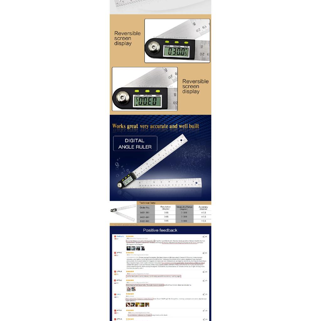 SHANHR 200/300mm Digital Protractor Inclinometer Angle Finder Level Measuring Instrument Digital Goniometer Angle Ruler