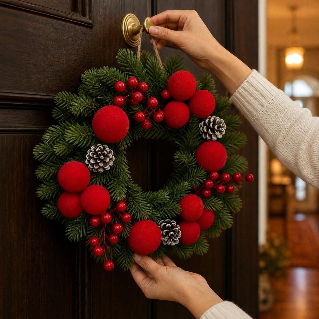 Christmas Wreath for Front Door, Hanging for Holiday and Home Decoration