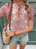 Spring/Summer Women's Puff Sleeve Cotton Embroidered Button Cardigan Top