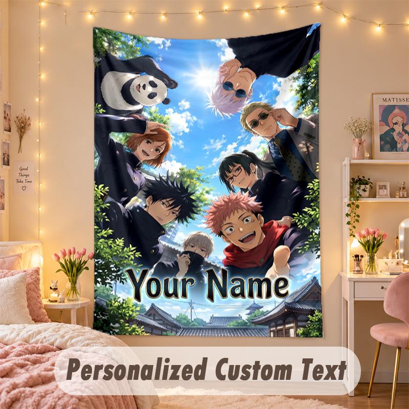 Custom Personalized Tapestry,Jujutsu Kaisen Print Custom Name Text Wall Art Hanging for Bedroom