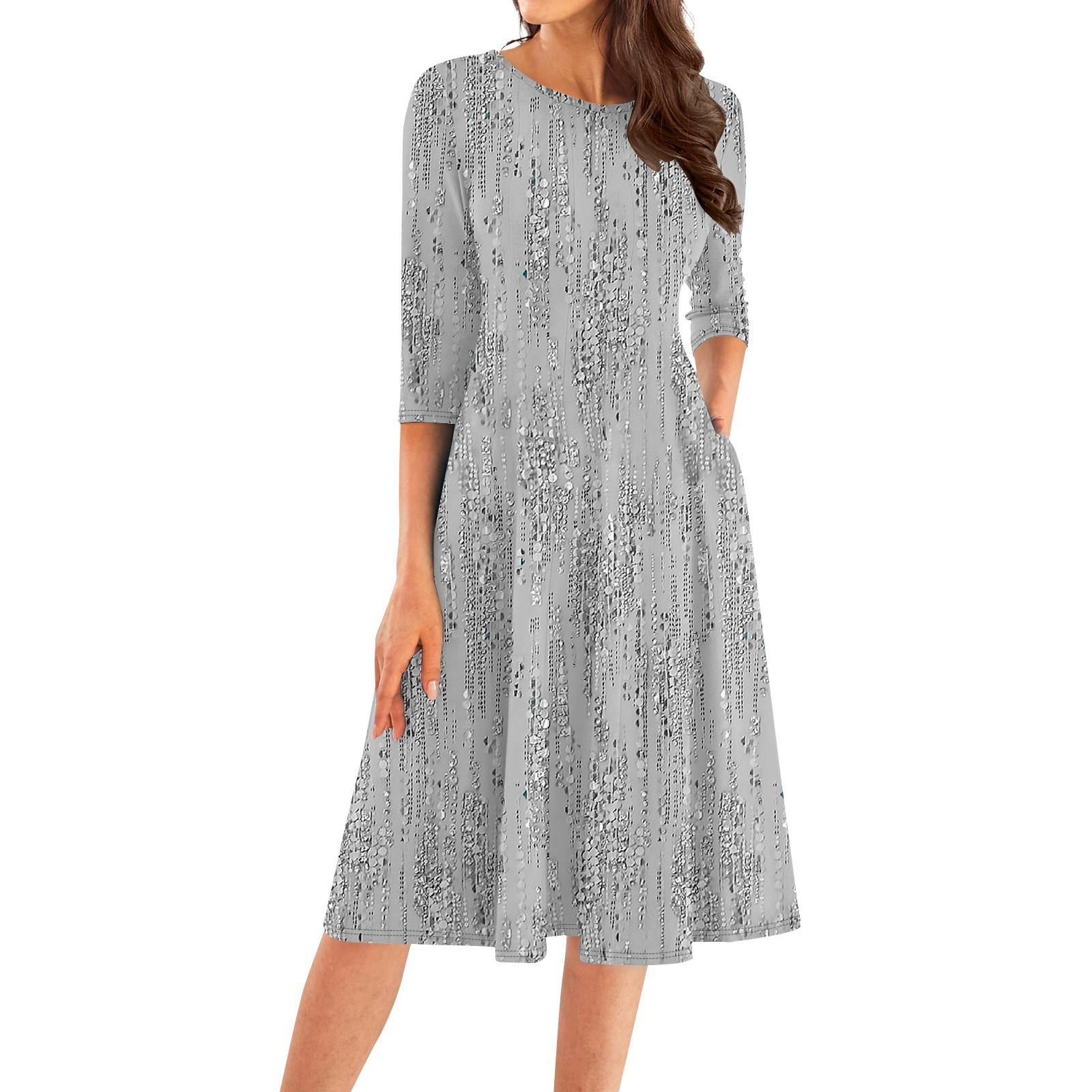 

Женское повседневное модное платье миди с круглым вырезом и рукавом три четверти XXL