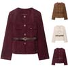 Women's Fashion Belt Suede Solid Color Suit Long-Sleeved Jacket