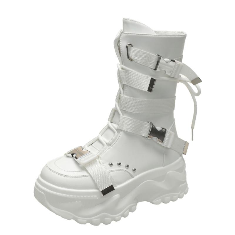 Small Platform Heightening Shoes Autumn and Winter New Round Toe Side Zipper Anti-slip Wear-resistant Mid-tube Boots