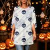 Women's Halloween Printed Casual Loose Fit Top with Round Neck and Three-Quarter Sleeves