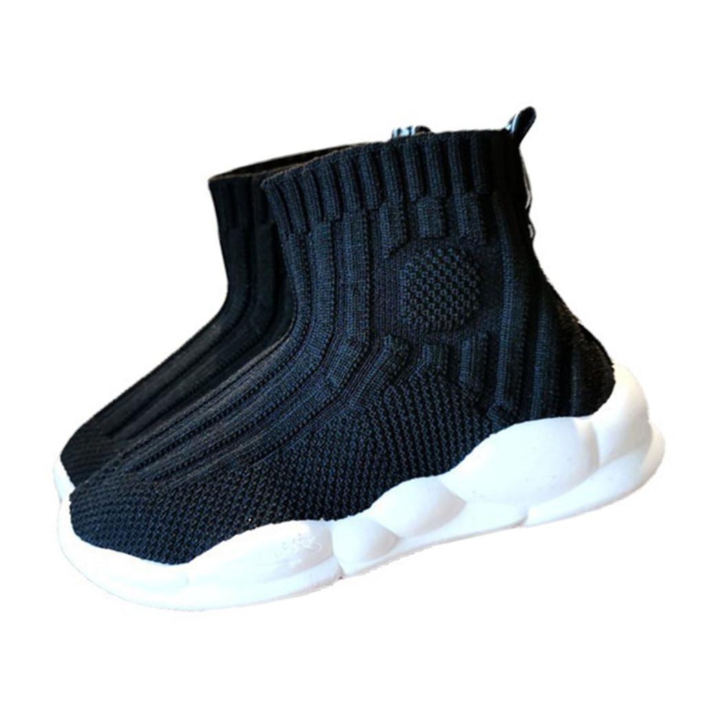 Children Knit Shoes Prevent Slipping Sole Breathable High Elasticity Casual Shoes for Kids Black