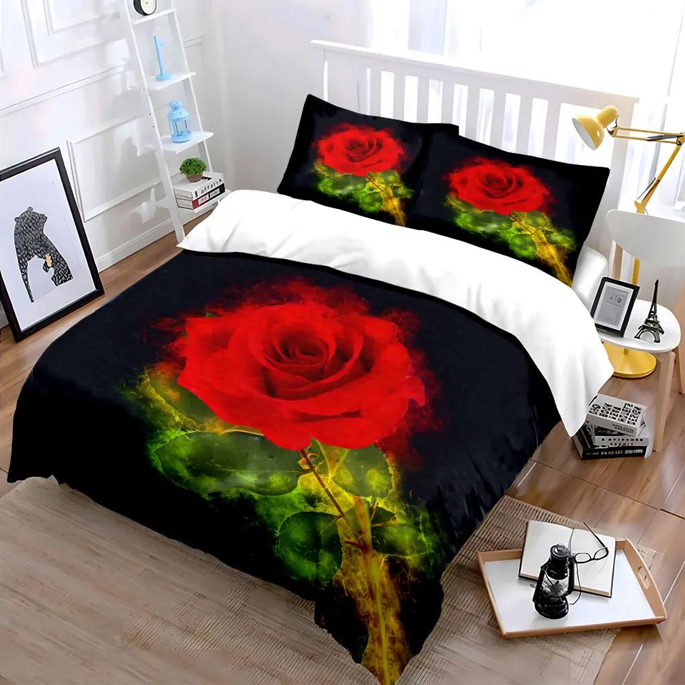 Romantic Rose Set Decoration Gift Soft Comfortable Duvet Cover Bedding Set Included 1*Duvet Cover & 2*Pillowcases Gift