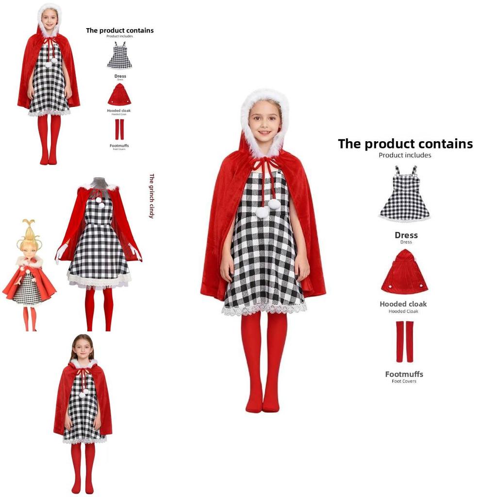 How The Grinch Stole Christmas Cindy Cosplay Costume For Girls With Soft Polyester Fabric For Holiday Performance
