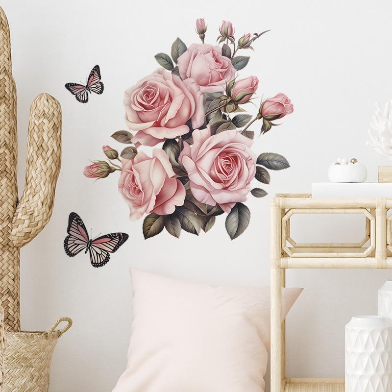 Romantická růže Butterfly Ložnice Veranda Beautify Dekorativní samolepky na zeď Samolepící