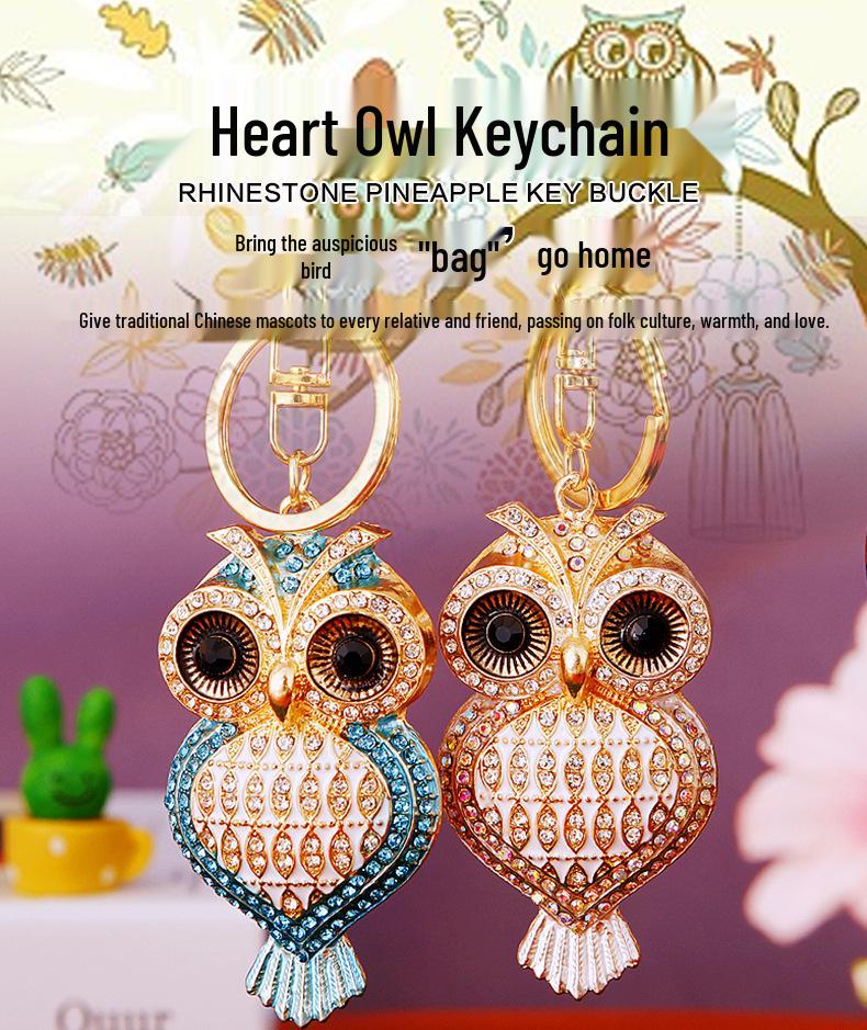 Crystal Diamond Owl Keychain Pendant - Cute Metal Ring Gift for Men, Women, Couples