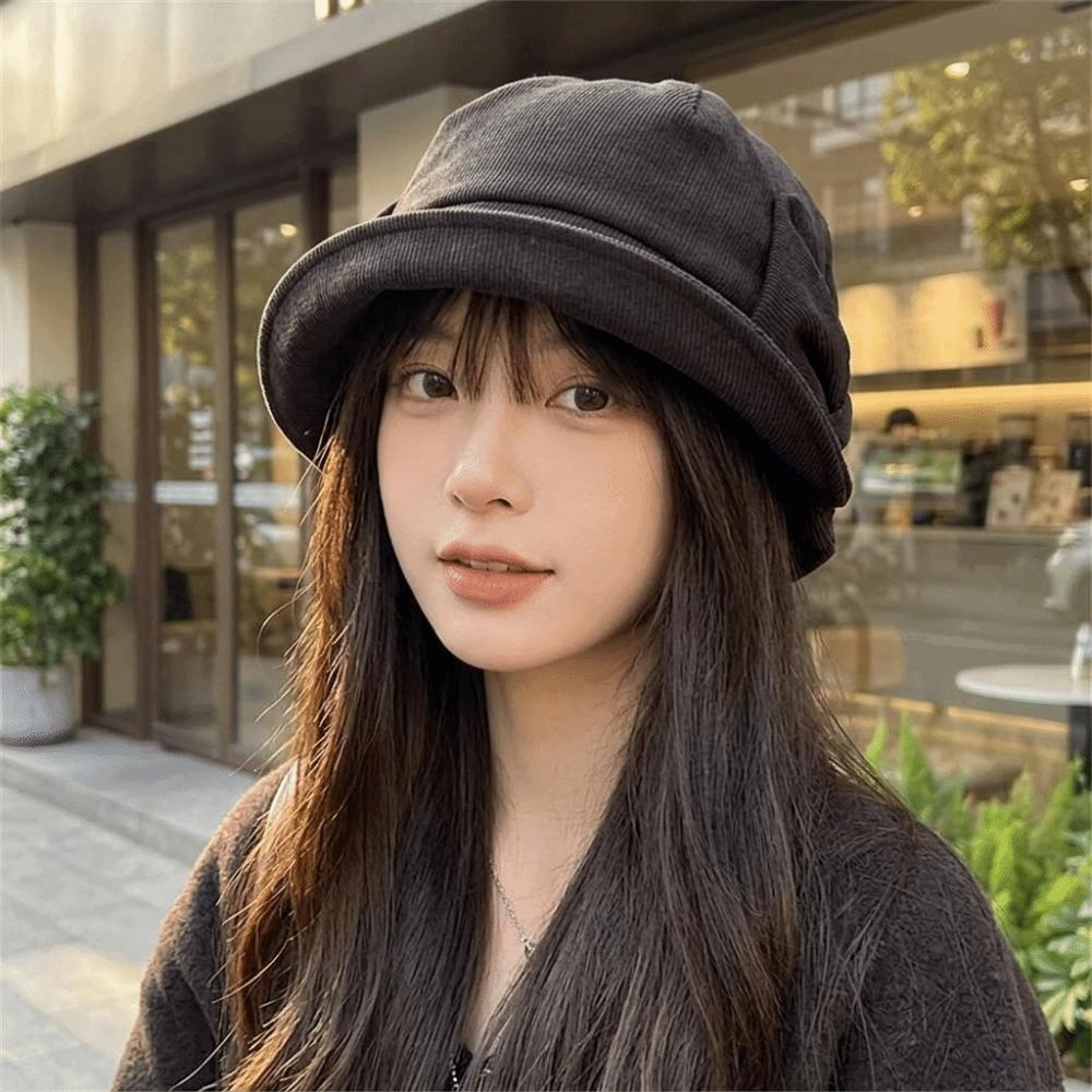 Small Brim Corduroy Bucket Hat Bowknot Basin Cap Vintage Fisherman Cap Lady Accessory