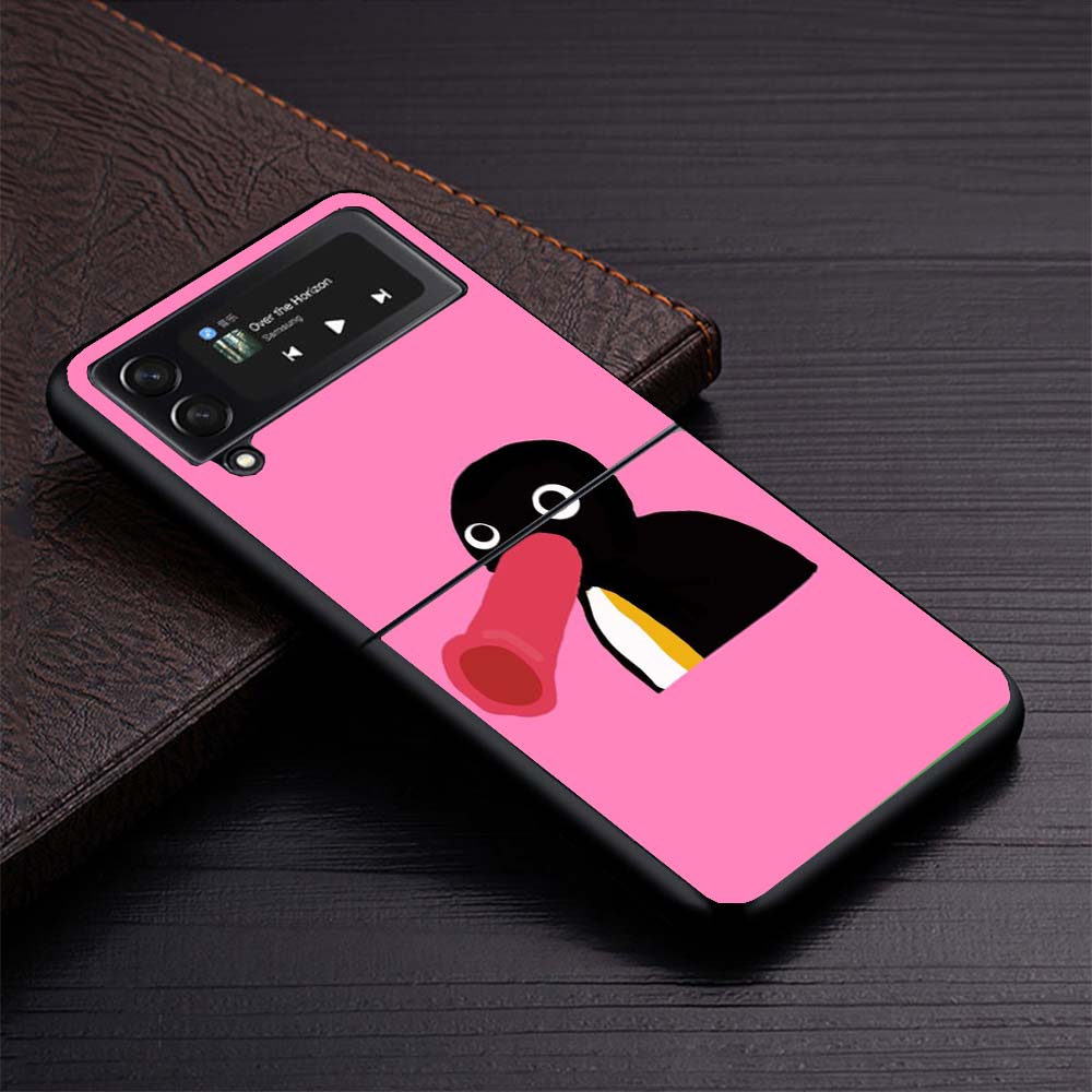 

Cartoon P-Pingu Penguin Black Phone Cases for Samsung Z Flip 7 6 5 4 3 Luxury Galaxy ZFlip7 ZFlip6 Flip5 Flip4 Flip3 Shell Cover Samsung Z Flip 3