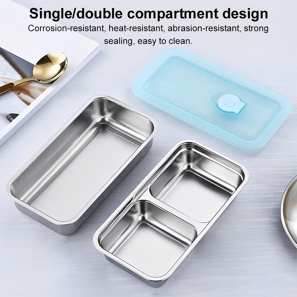 Stainless Steel Small Snack Containers Leak Proof Food Storage Containers Double Compartment Fruit Snack Box for Home Kitchen