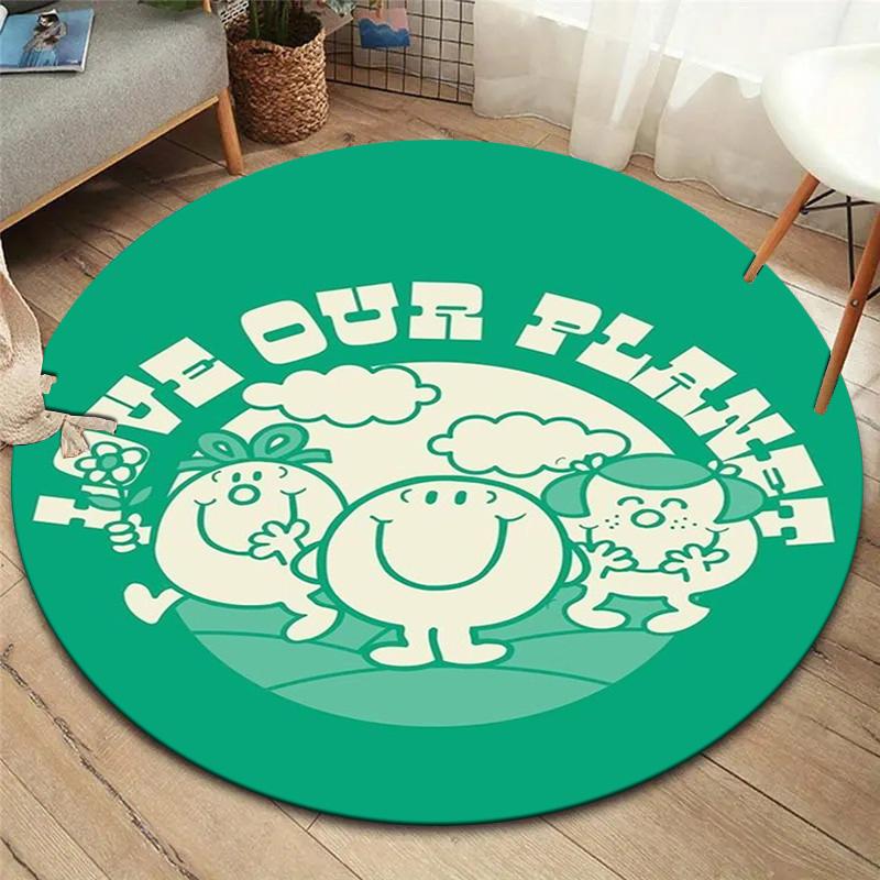 Herr. Herren Teppich Little Miss Rund, Teppich für Wohnzimmer Schlafzimmer Sofa Spielzimmer Dekor, Rutschfeste Bodenmatte