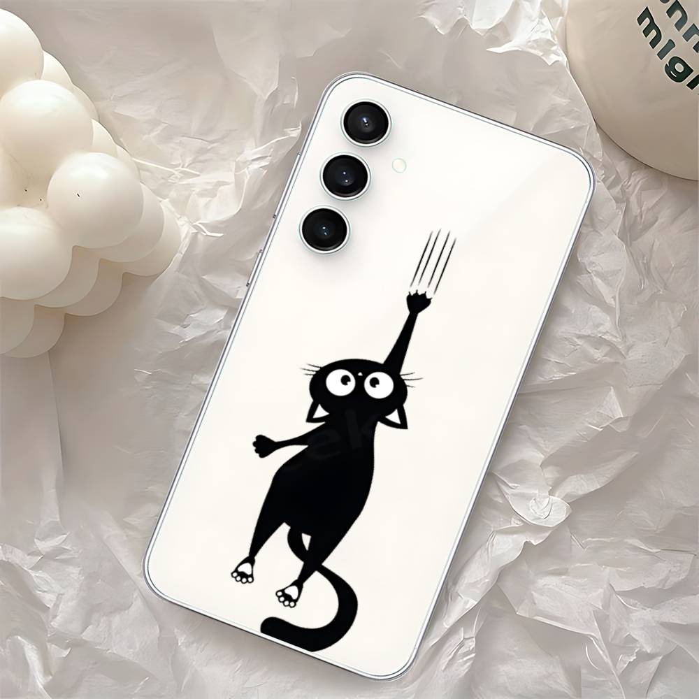 

Black Cat Scratching Wall Phone Case For Samsung Galaxy Transparent Cover A52 A12 A51 S21 Edge S22ULTRA S23 S24 S20LITE Plus Ult A714G