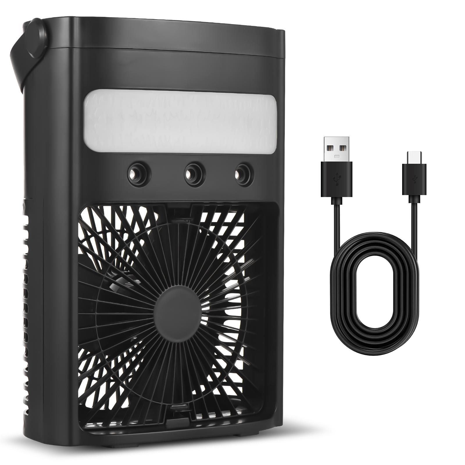 

Портативный кондиционер, вентилятор охлаждения, испарительный охладитель воздуха переменного тока, 7 цветов светодиодной подсветки, таймер на 2/4 часа, 3 скорости, 3 режима распыления увлажнителя чёрный