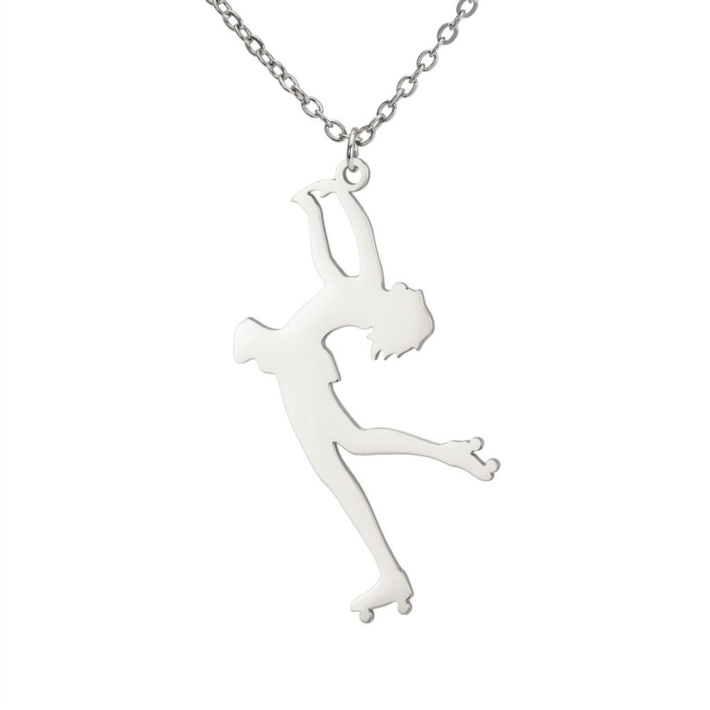 Minimalist Titanium Steel Cut Inline Skating Action Pendant Necklace
