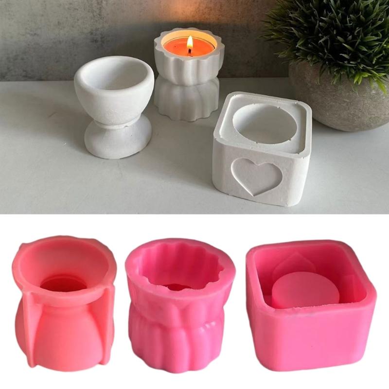 3D Candlestick Silicone Mold Candle Cup Molds Gypsum Candle Holder Mould Stylish Tealight Home Decorations Moulds