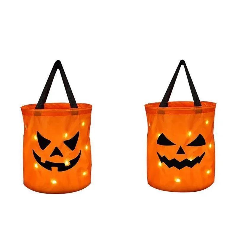 LED Light Halloween Trick or Treat kyblík Dýňové cukroví sáčky Skládací halloweenský koš na večírek díkůvzdání Dárkový koš