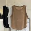 Women Vest Solid Color Loose Fit Sleeveless Tops Round Neck Mesh Yarn Splicing Thin Yoga Sport Tops Daily Wear