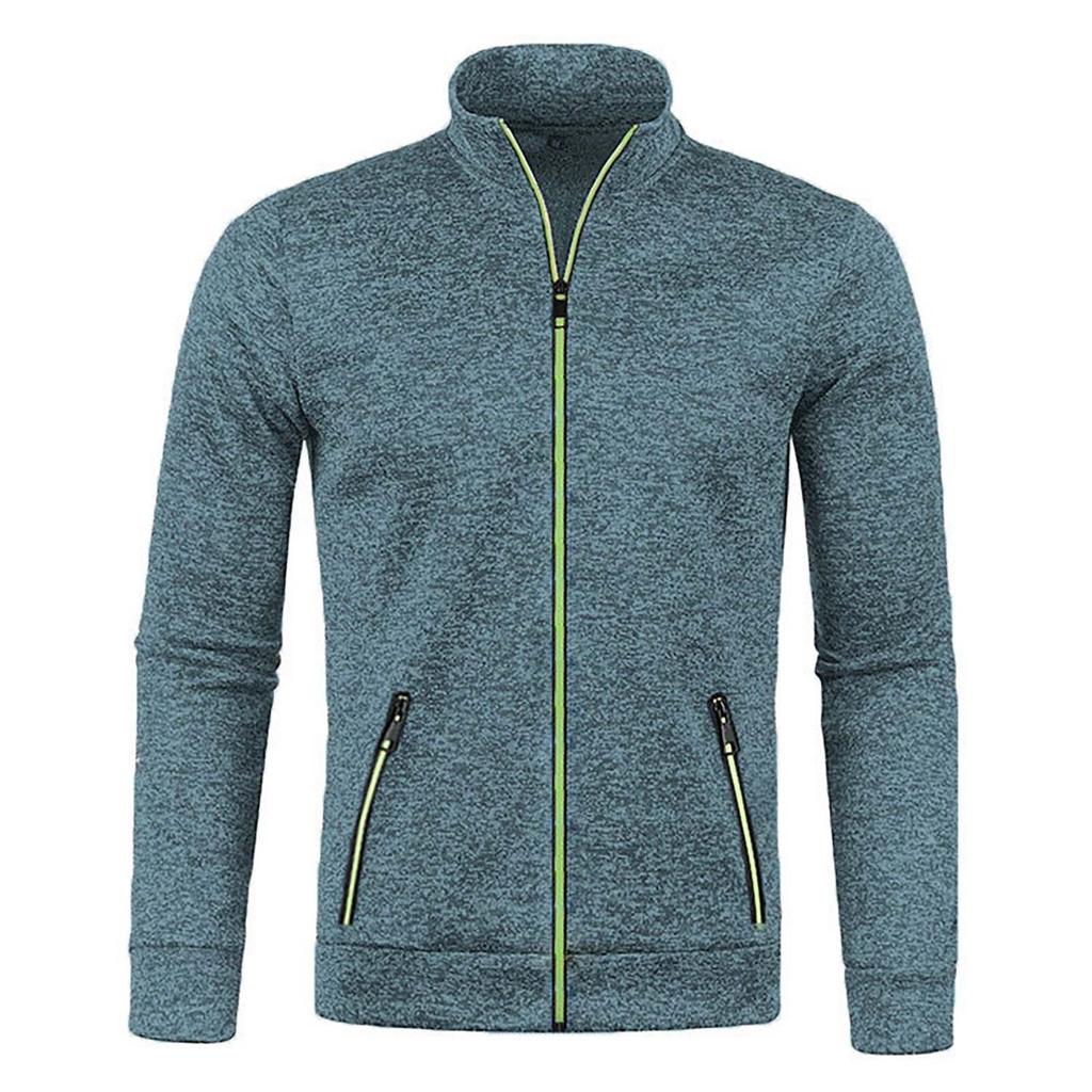 2025 High Quality Autumn Winter Men's Zipper Knitted  Long Sleeved Jacket Thin Velvet stand collar Top Casual Fashion Coat
