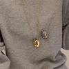 Collana Pendente Acciaio Inossidabile Forma Uovo per Donne Uomini Metallo Grande Ovale Goccia d'Acqua Catena Maglione Collana Lunga Gioielli Eleganti