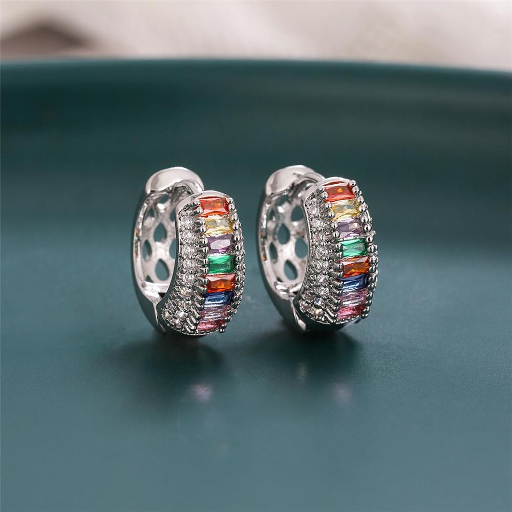 

Luxury Female White Pink Rainbow Zircon Stone Hoop Earrings Vintage Fashion Gold Color Wedding Jewelry For Women