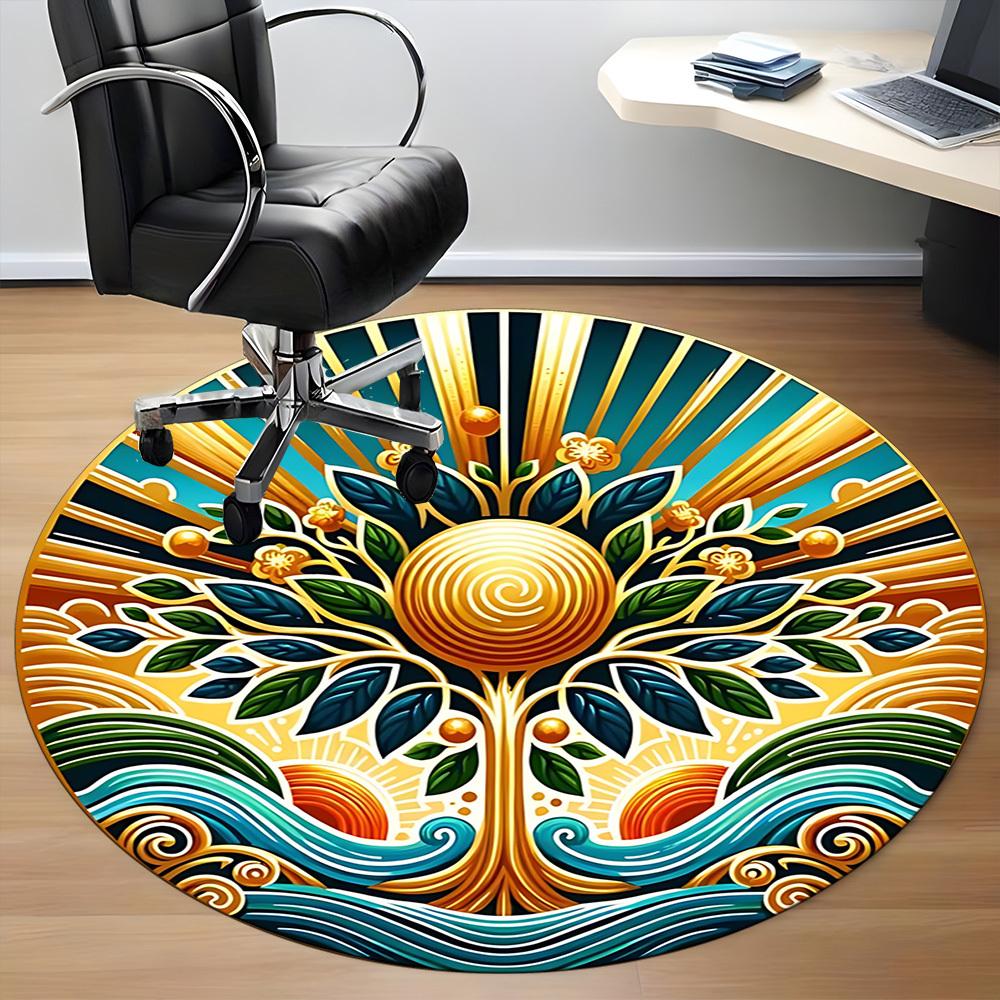 1pc Golden Tree of Life Chair Carpet for Office, Soft Comfortable Mat For Office, Living Room, Bedroom, Machine Washable Carpet Yy251112208