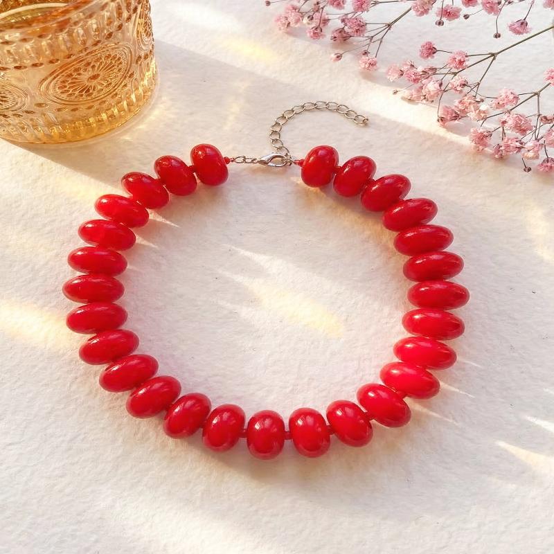 1Pcs Chunky Bohemian Resin Bead Necklace Dopamine Fashion Jewelry Colorful Charms Statement Choker for Beach and Holiday Looks