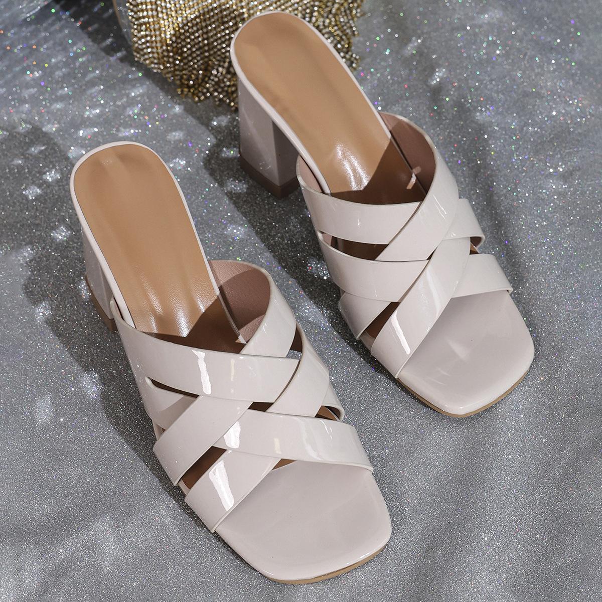 

2024 новые летние большого размера женские туфли для внешней торговли однотонные простые во французском стиле на толстом каблуке с квадратным носком туфли на высоком каблуке женские шлепанцы 43 абрикосовый