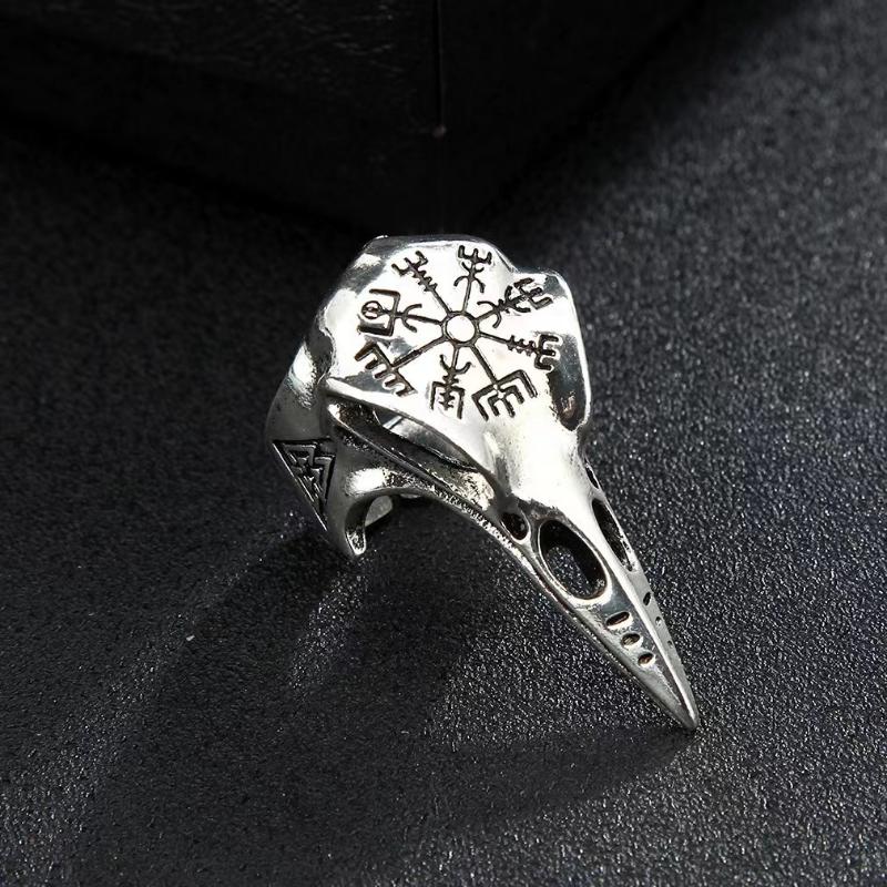 

Nordic Retro Vikings Bird Skeleton Ring for Men Women Hip-hop Hawk Mouth Self-defense Jewelry Adjustable&Antique Silver