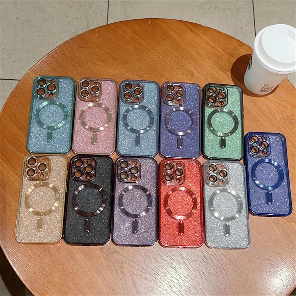 Luxury Electroplate Magsafe Wireless Charge Case for iPhone 15/14/13/12/11 Pro Max Plus – Soft Bumper Glitter Cover