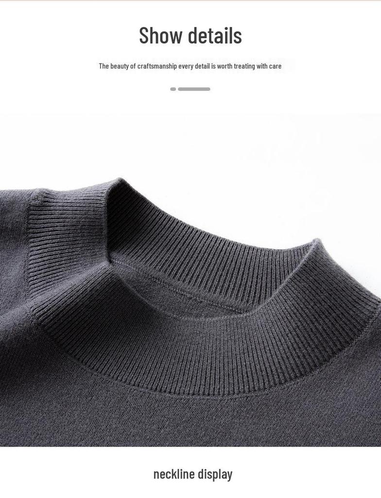 Machine-Washable Men's Wool Sweater, Half-High Neck, 450g Australian Wool, Warm Base Layer, Autumn/Winter 4A Grade.