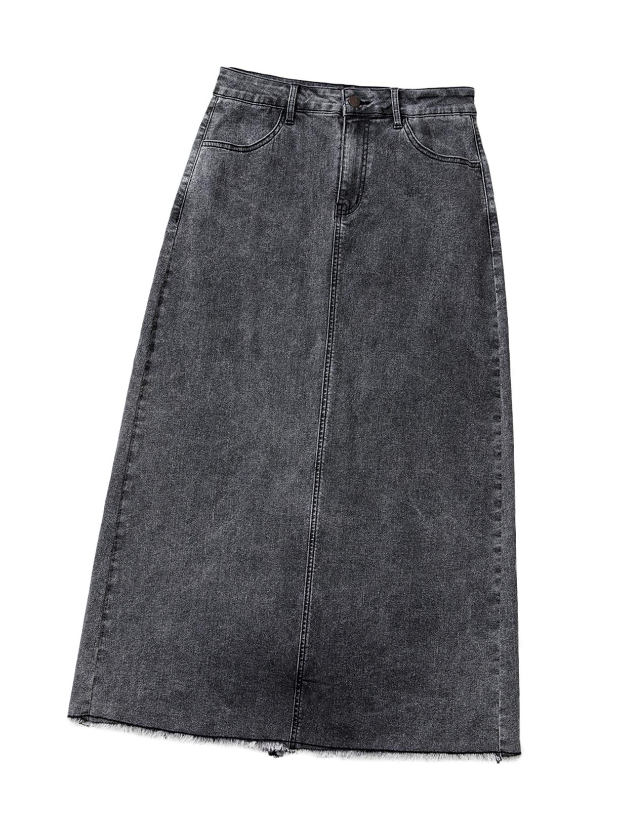 

Шийинг Ретро Джинсовая Миди-юбка с Завышенной Талией и Разрезом Сзади XL серый