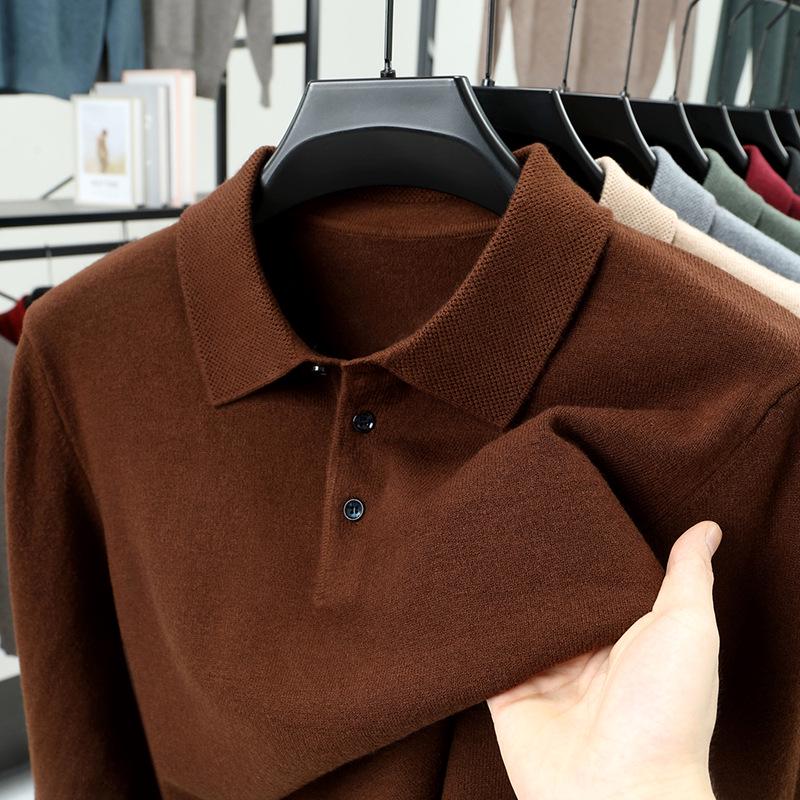 Dicke Strickwaren für Herren: Einfarbiger Pullover mit Revers, Warmes Langarm-Oberteil für Herbst/Winter